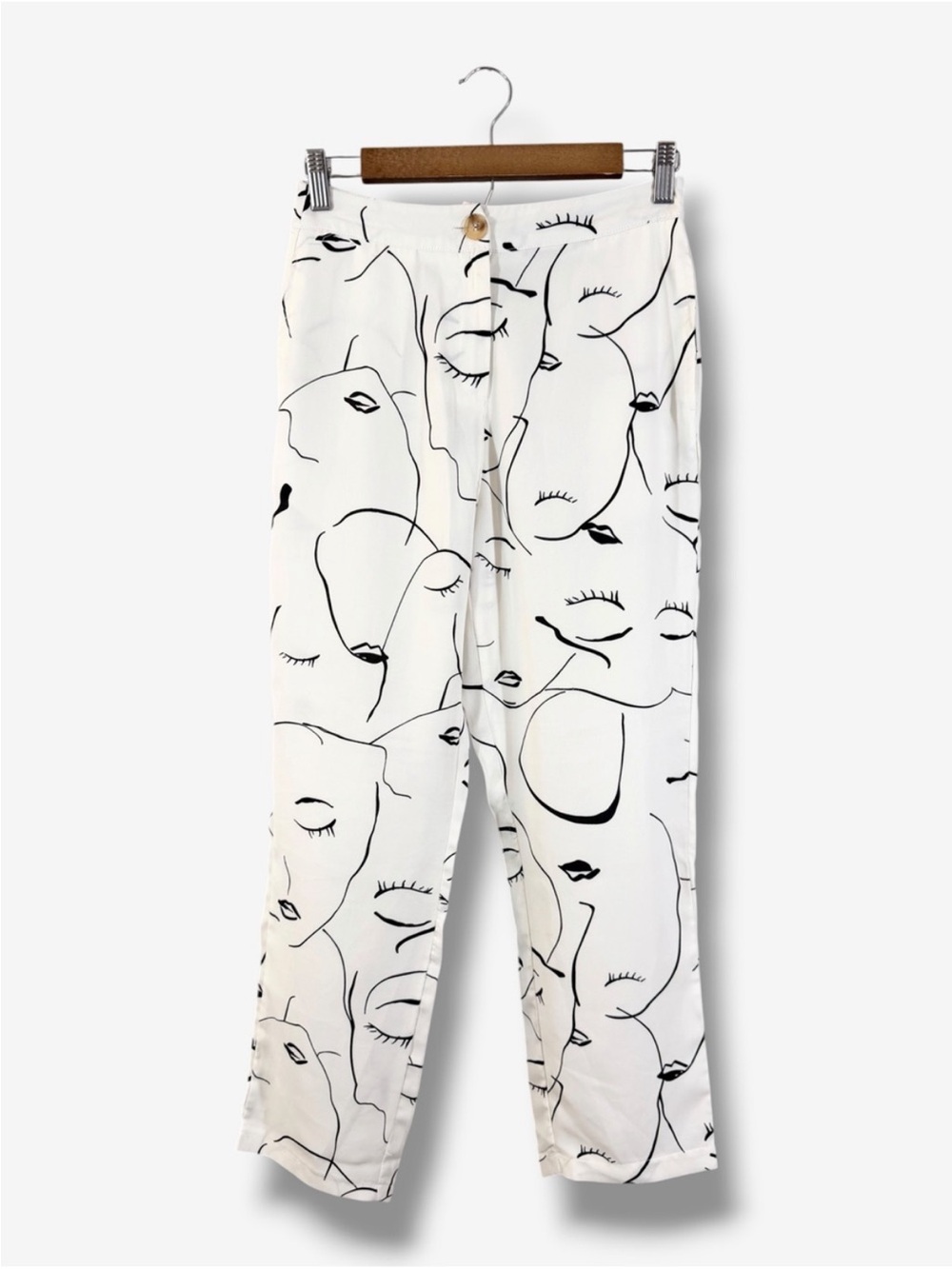 Abstract Line Art Face Print Pants Size 2 Princess Polly Minimalist Black White